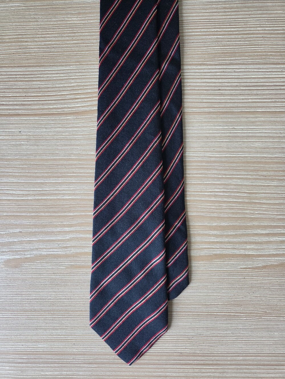 Vintage Mylord Milano Silk Regimental Stripe Navy Red Tie Made In Italy
